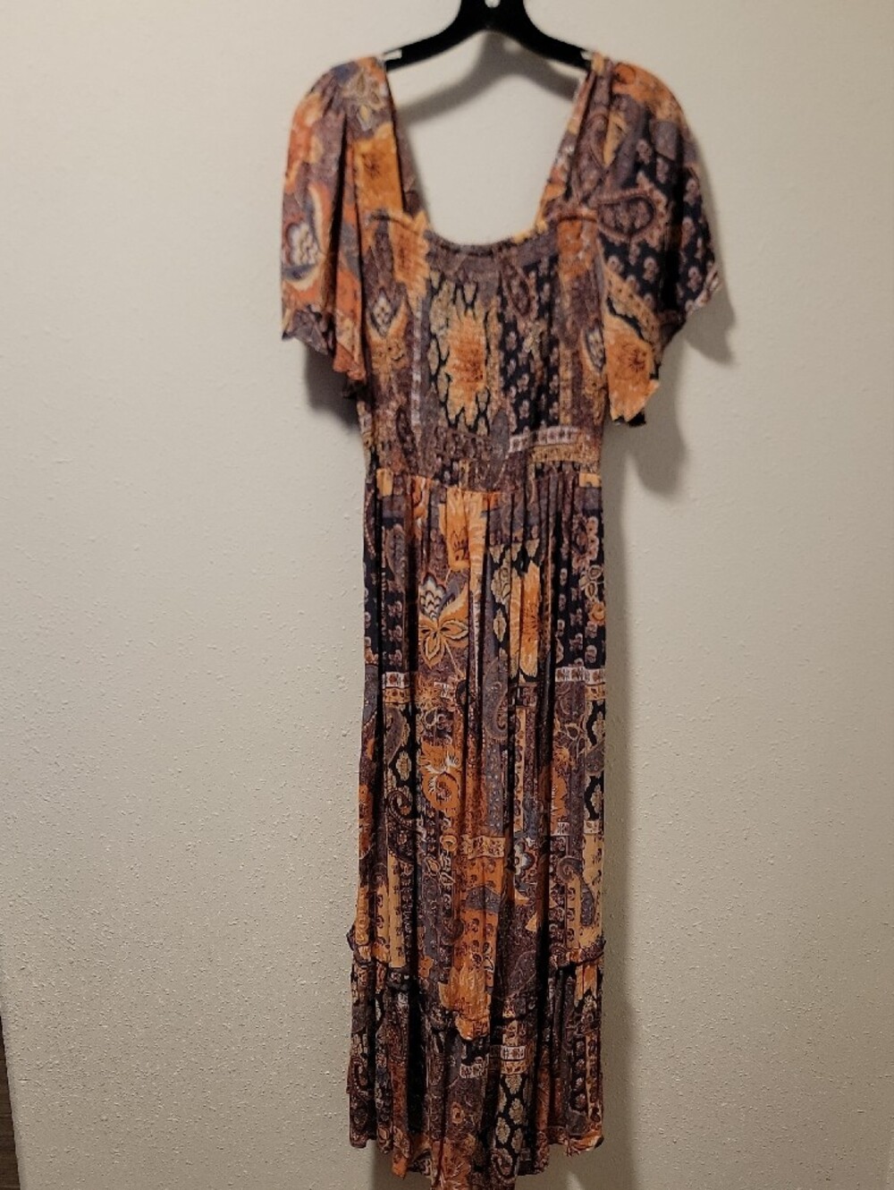 Angie Patchwork Paisley Maxi Dress in Rust and Navy Sz L 100% RAYON - Picture 10 of 12